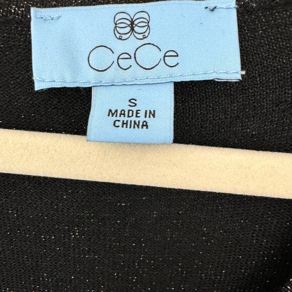 CeCe Womens Long Sleep Top Blouse Size S Metallic Ruffle Sleeve Stretch Black - Picture 2 of 7